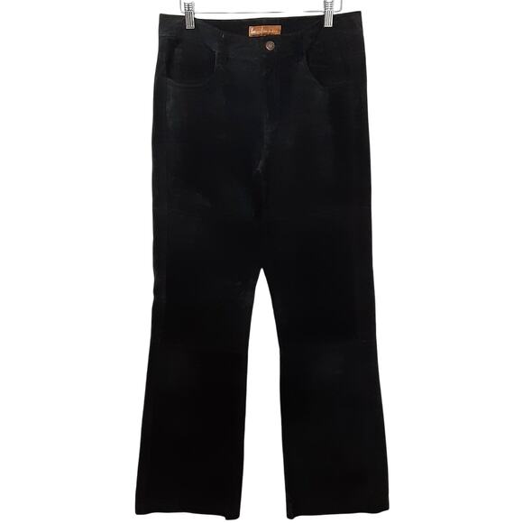 Vintage 90s 100% Leather Black Suede Wide Leg Bootcut Pant Juniors 7/8 Horseback - Picture 1 of 13